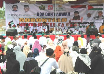 Aksi Solidaritas dan Doa Bersama Untuk Palestina yang digelar di Kawasan Center Point, Kecamatan Tilongkabila, Jumat (24/11/2023). (F. Yudi/Sespri)