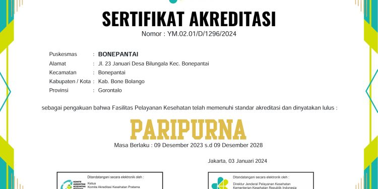 Puskesmas Bonepantai Raih Akreditasi Paripurna