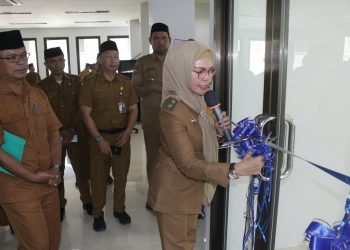 Plt Bupati Merlan S. Uloli saat meresmikan posko pelayanan dokumen masyarakat miskin di MPP, Senin (2/1/2024)