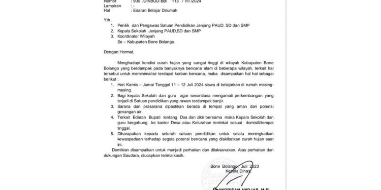 Meminimalisir Dampak Korban Bencana, Dikbud Bone Bolango Keluarkan Edaran Siswa Belajar di Rumah