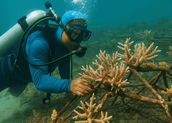 Kelompok Barrier Reef Botutonuo saat melakukan monitoring pertumbuhan karang.