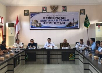 Rapat Koordinasi Percepatan Sertifikasi Tanah Rumah Ibadah Kabupaten Bone Bolango yang digelar di Aula Kejaksaan Negeri Bone Bolango, Selasa (4/8/2026). (F.Indra/Diskominfo)