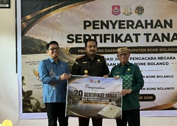 Rapat Koordinasi Percepatan Sertifikasi Aset Tanah yang dirangkaikan dengan penyerahan sertifikat tanah milik Pemerintah Daerah Bone Bolango di Kantor Pengacara Negara Kejaksaan Negeri Bone Bolango, Kamis (3/9/2026). (F. Lanto/Prokopim)