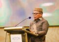 Wakil Bupati Bone Bolango, Risman Tolingguhu, saat memberikan sambutan sekaligus menyerahkan SAKIP Award Tahun 2026 tingkat Kabupaten Bone Bolango di Hotel Aston Kota Gorontalo, Selasa (8/9/2026) malam. (F.Yudi/Prokopim)