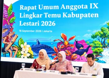 Kepala Bappeda Litbang Kabupaten Bone Bolango, Sri Mulyani Lalijo, mengambil peran dalam pembahasan agenda strategis Lingkar Temu Kabupaten Lestari (LTKL) Tahun 2026. Ia dipercaya memimpin Sidang II Rapat Umum Anggota (RUA) IX LTKL yang mempertemukan sembilan kabupaten anggota di Wisma Habibie Ainun, Jakarta, Rabu (16/9/2026). (F.Istimewa)